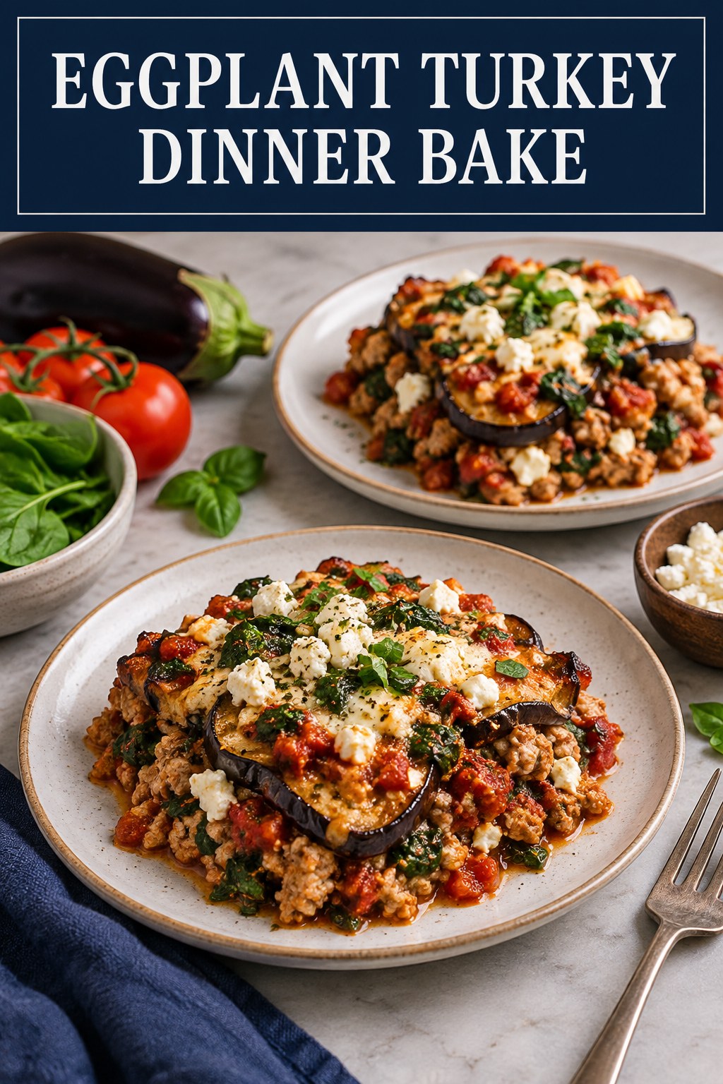 Two servings of eggplant turkey dinner bake made with turkey, eggplant, and vegetables.