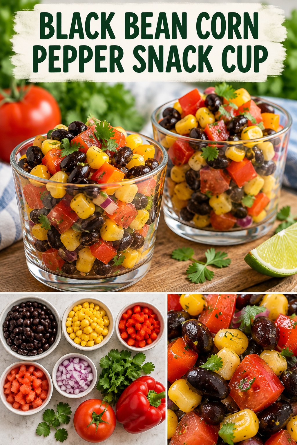 Two servings of black bean corn pepper snack cup with black beans and corn.