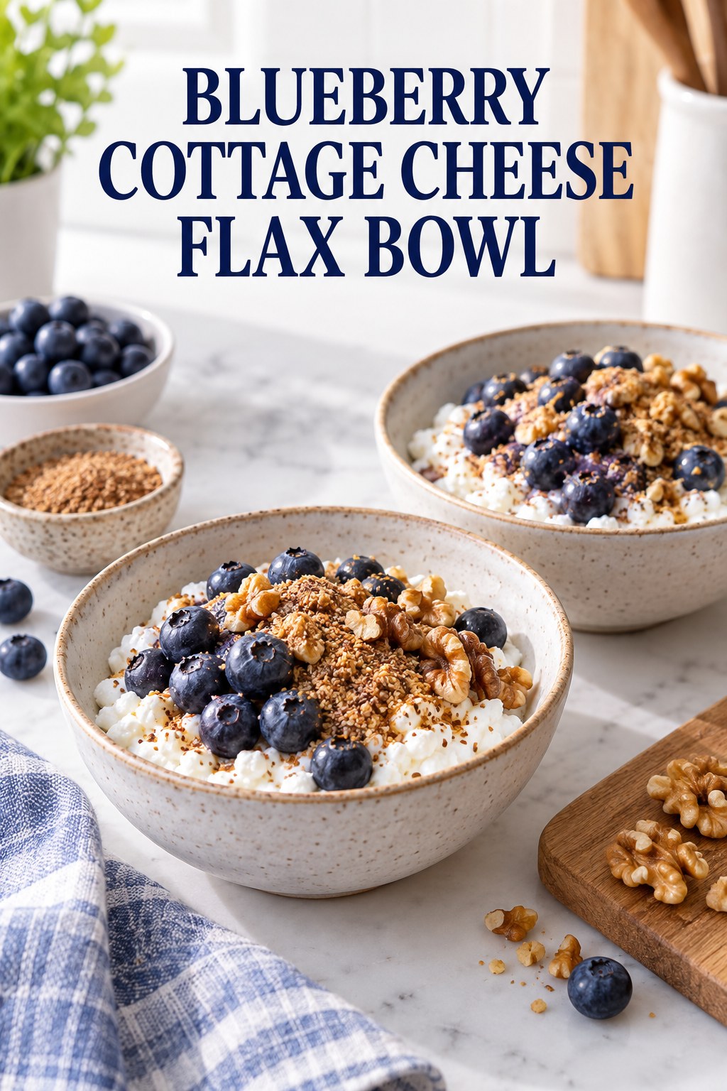Two servings of blueberry cottage cheese flax bowl with cottage cheese and blueberries.