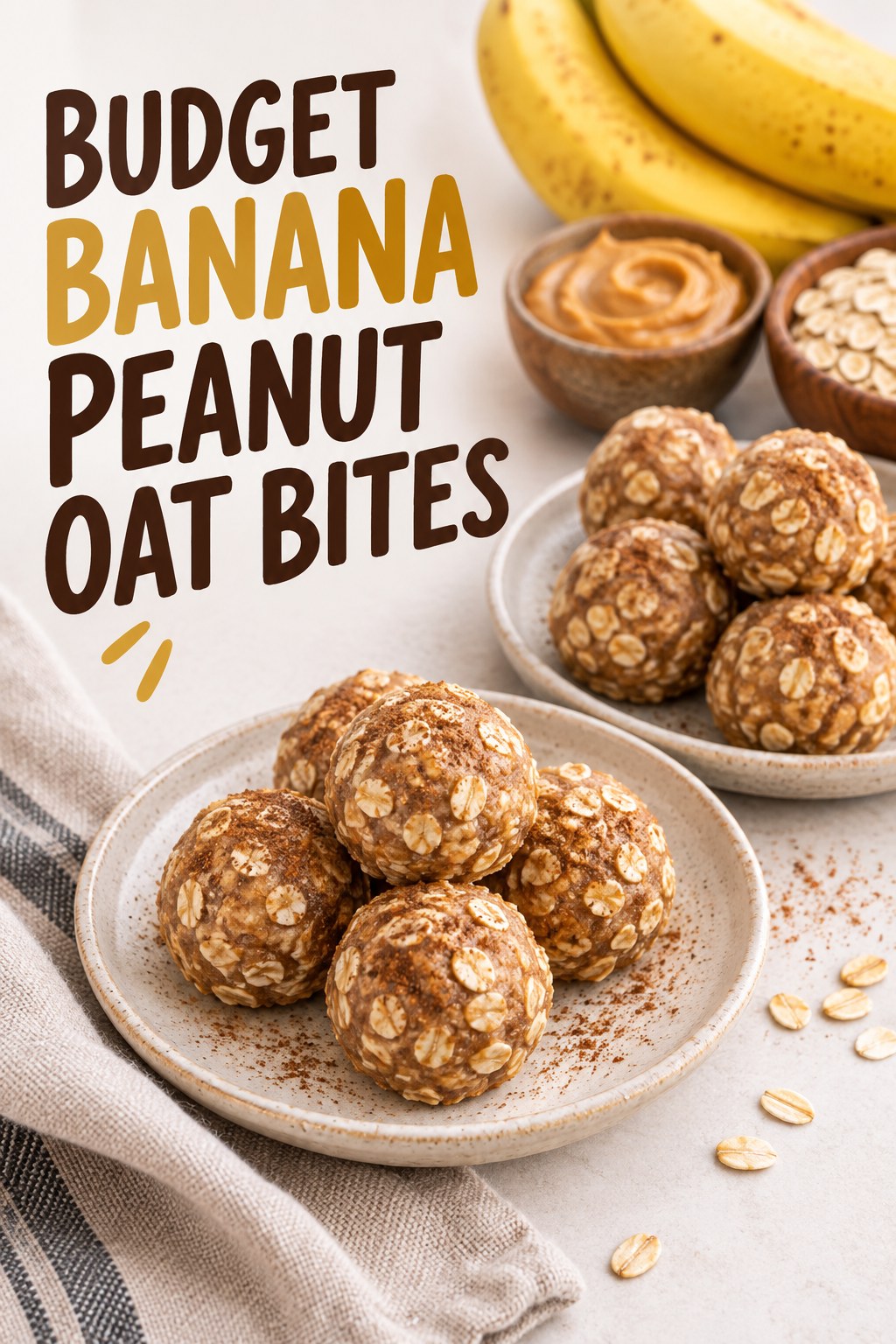 Two servings of budget banana peanut oat bites with banana and peanut butter.