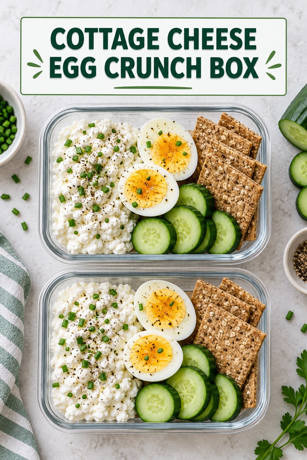 Two servings of cottage cheese egg crunch box with cottage cheese and egg.