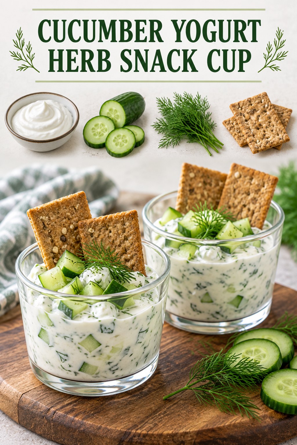 Two servings of cucumber yogurt herb snack cup with Greek yogurt and cucumber.