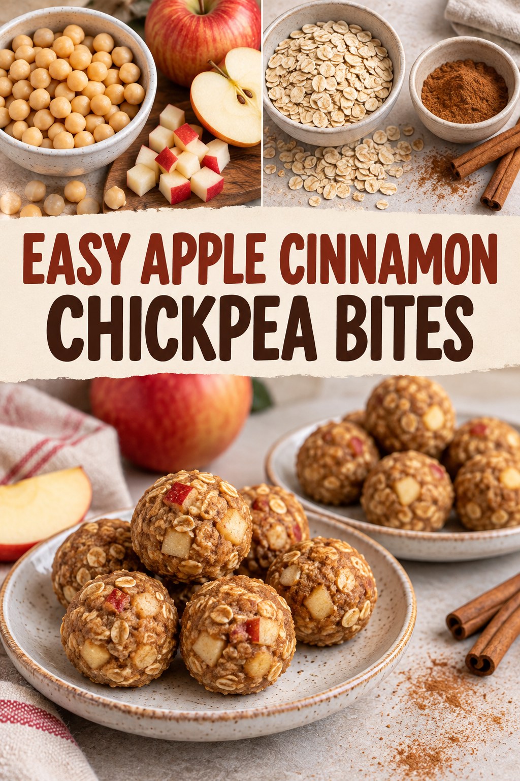Two servings of easy apple cinnamon chickpea bites with chickpeas and apple.