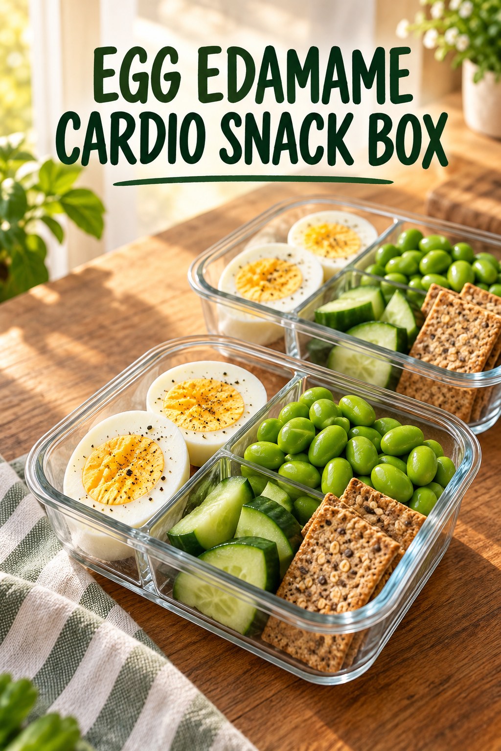 Two servings of egg edamame cardio snack box with egg and edamame.