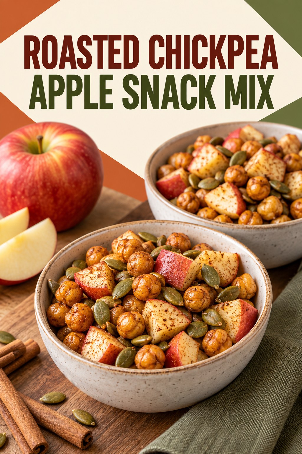 Two servings of roasted chickpea apple snack mix with chickpeas and apple.