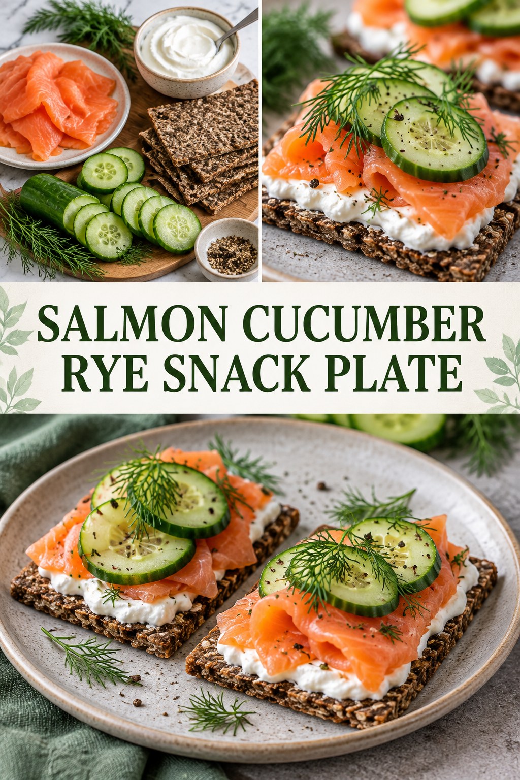 Two servings of salmon cucumber rye snack plate with salmon and cucumber.