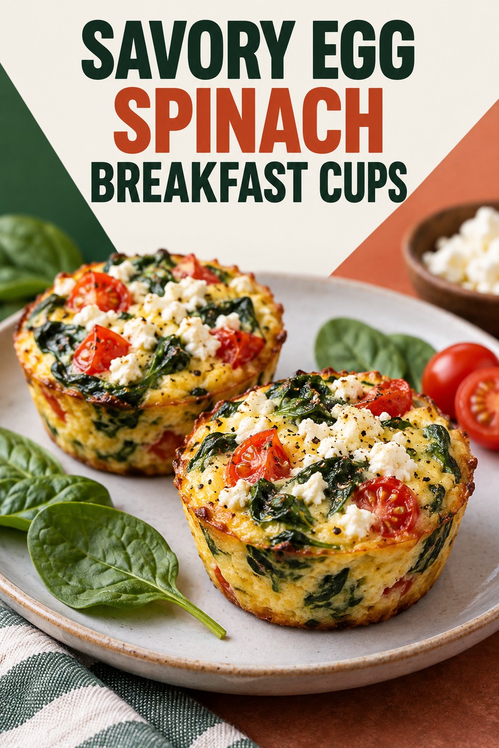 Two servings of savory egg spinach breakfast cups with egg and spinach.