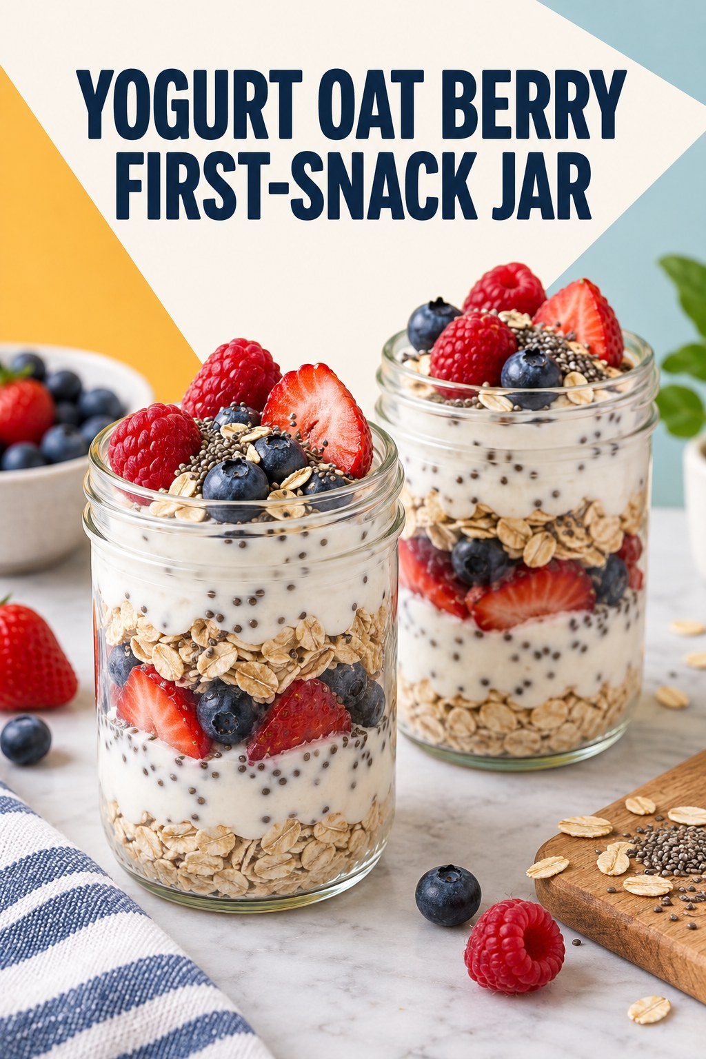 Two servings of yogurt oat berry first-snack jar with Greek yogurt and oats.