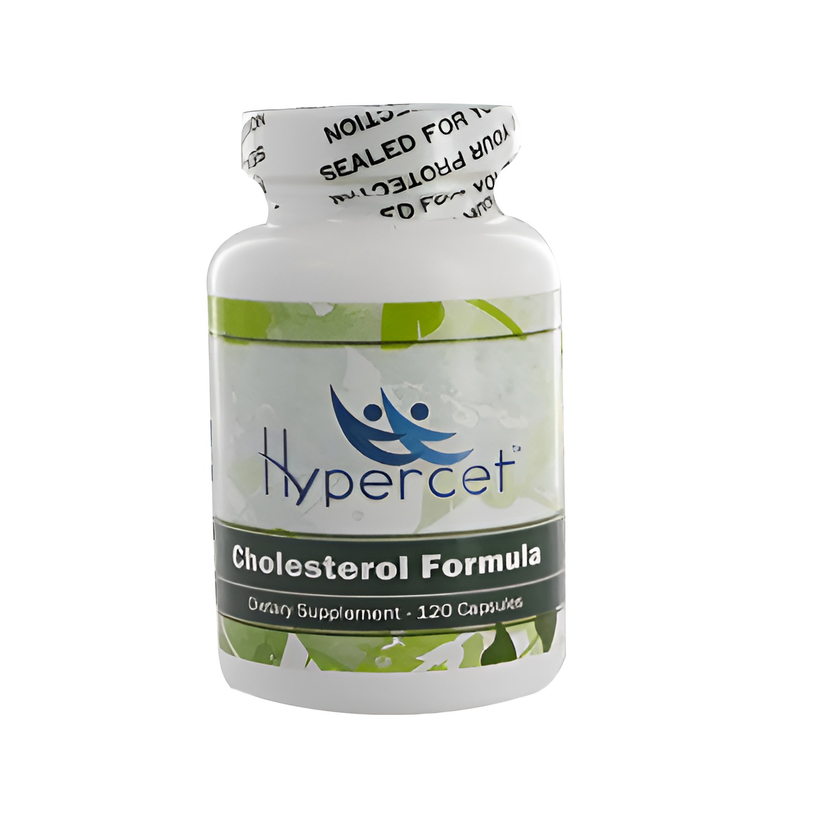 Hypercet Cholesterol Formula dietary supplement bottle with a green label marked 120 capsules