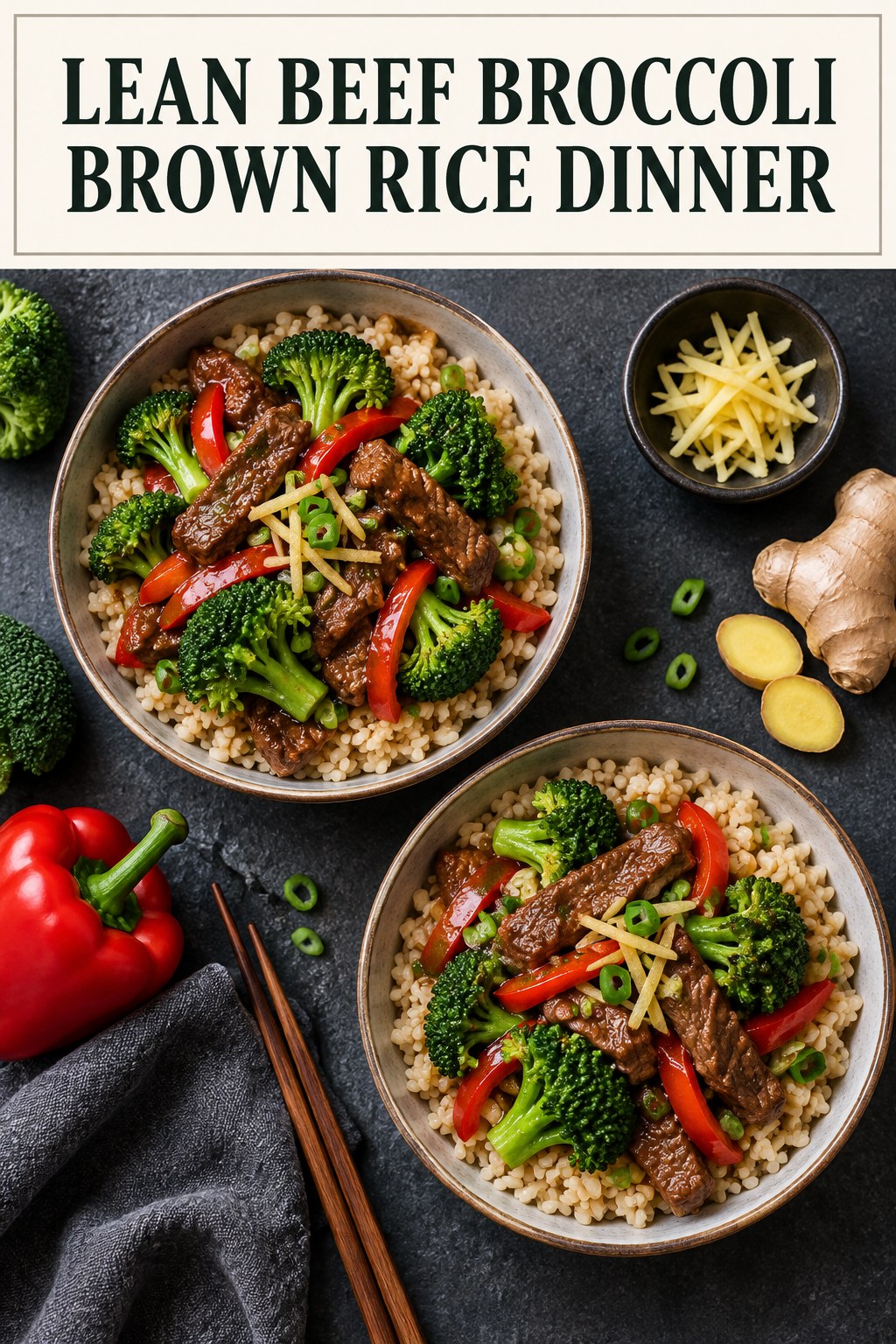 Two servings of lean beef broccoli brown rice dinner made with lean beef, broccoli, and vegetables.