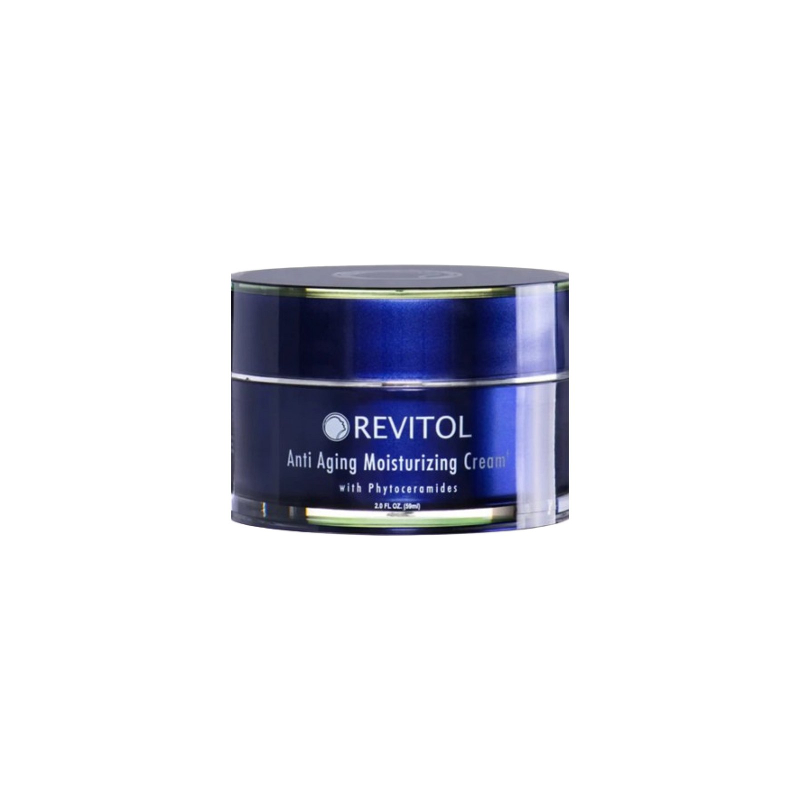 Blue Revitol Anti Aging Moisturizing Cream jar labeled with phytoceramides, 2 fl oz, 59 mL