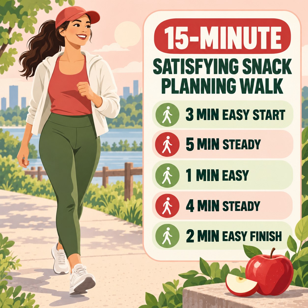15-minute satisfying snack planning walking routine with steady blocks and easy recovery