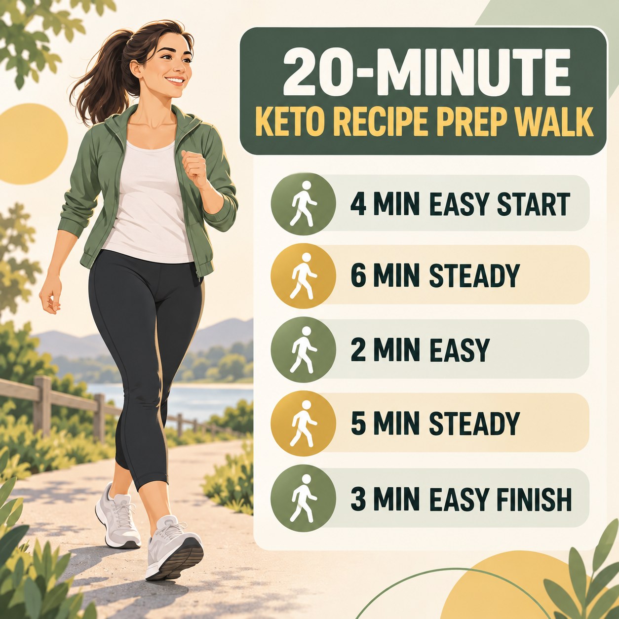 20-minute keto recipe prep walking routine with steady blocks and easy recovery
