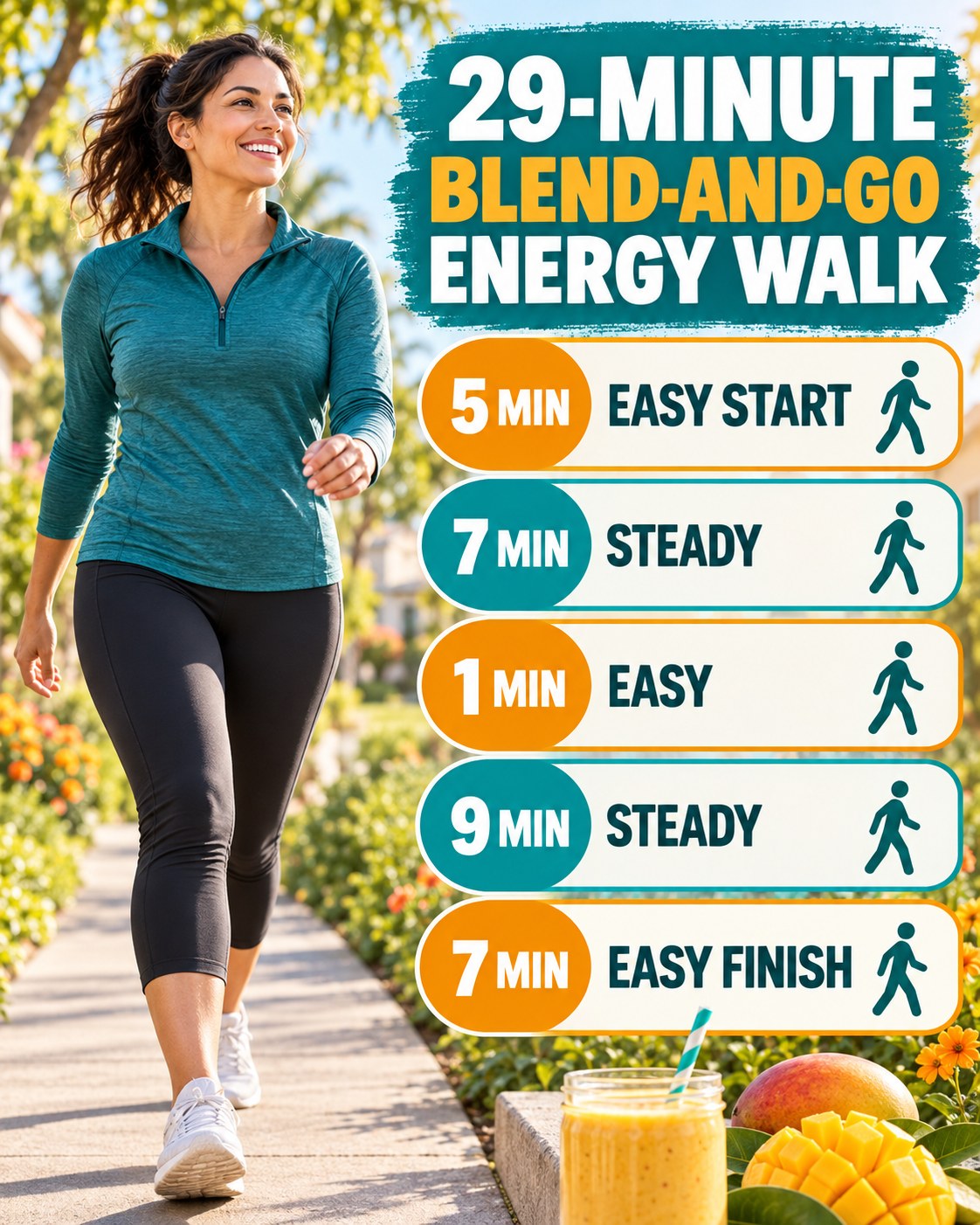 29-minute blend-and-go energy walking routine with two steady blocks and easy recovery