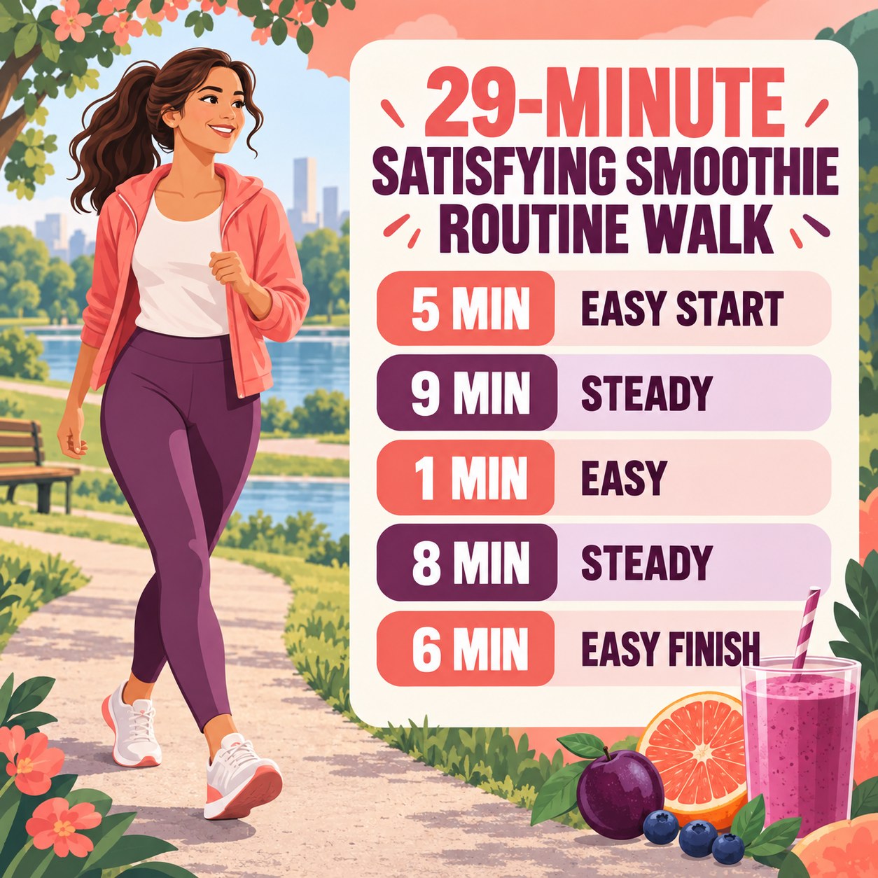 29-minute satisfying smoothie routine walk with two steady blocks and easy recovery