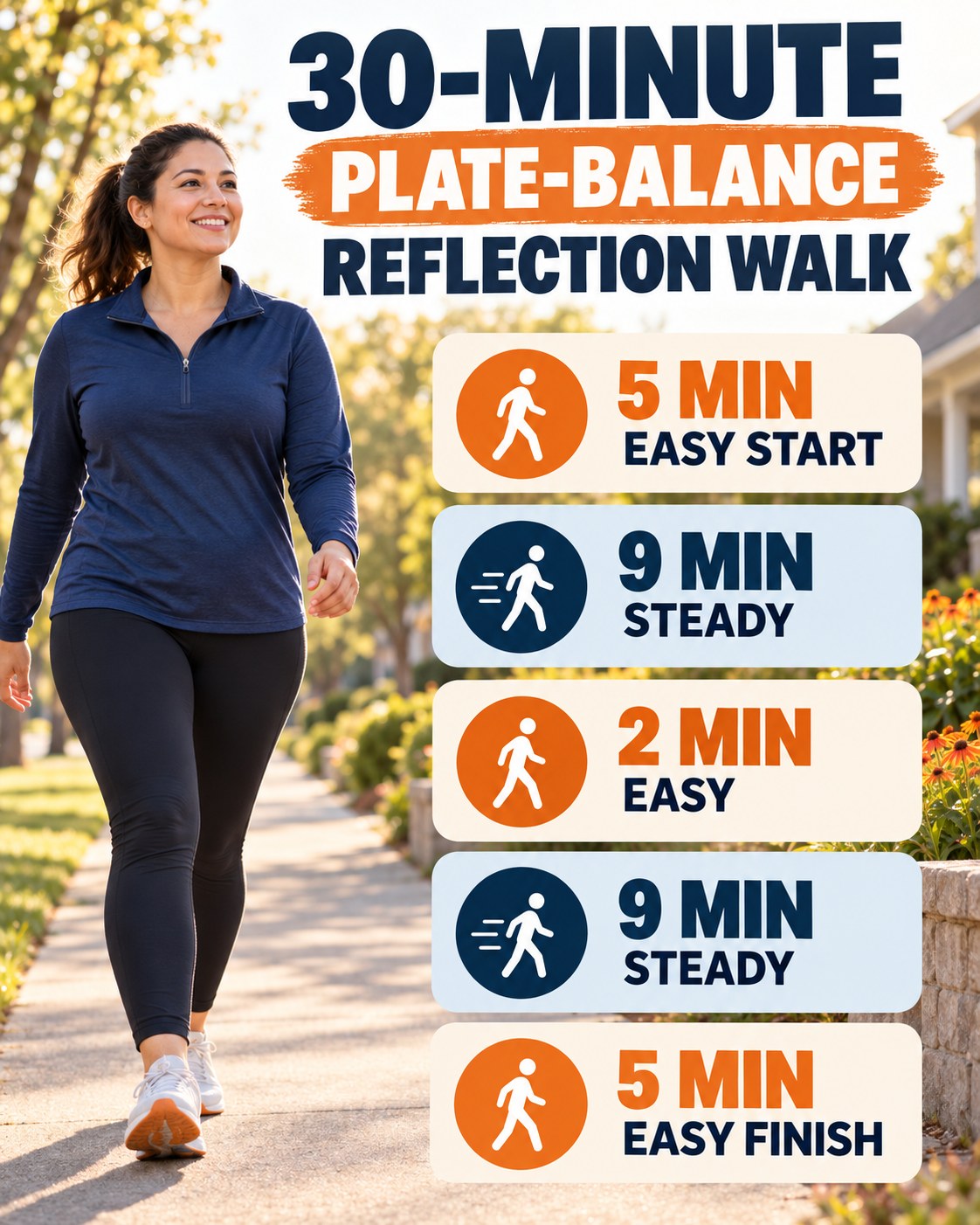 30-minute plate-balance reflection walking routine with two steady blocks and easy recovery