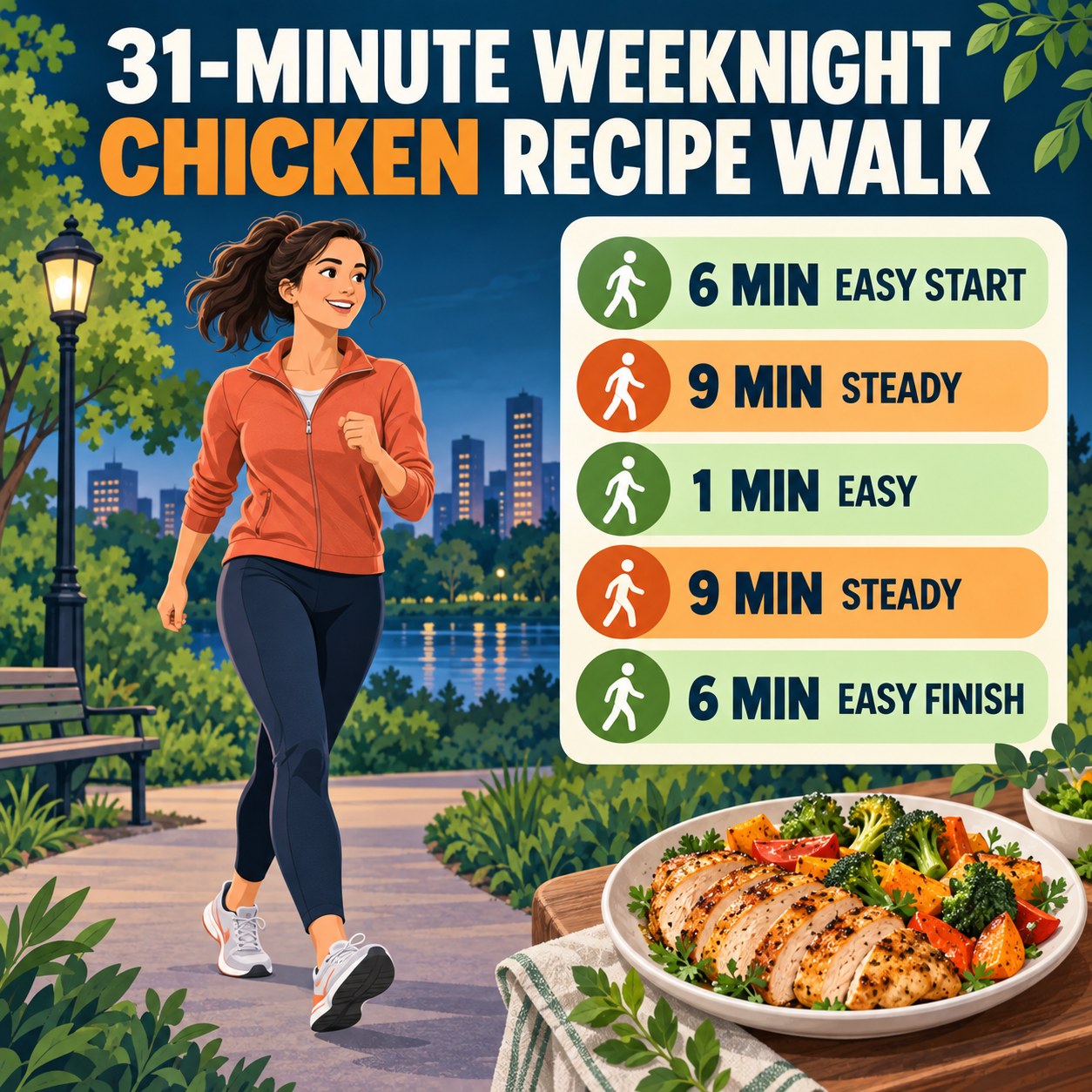 31-minute weeknight chicken recipe walking routine with two steady blocks and easy recovery