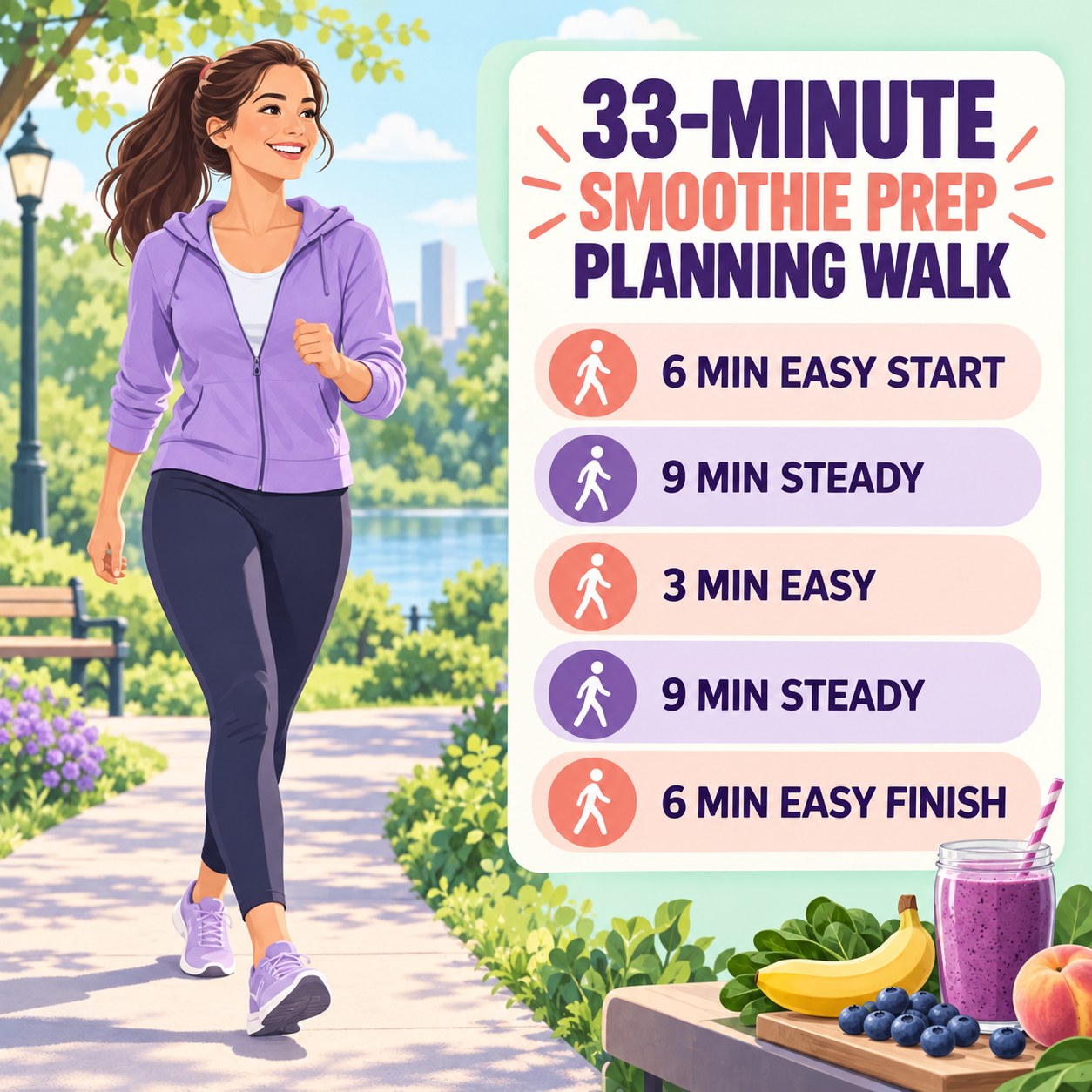 33-minute smoothie prep planning walking routine with two steady blocks and easy recovery