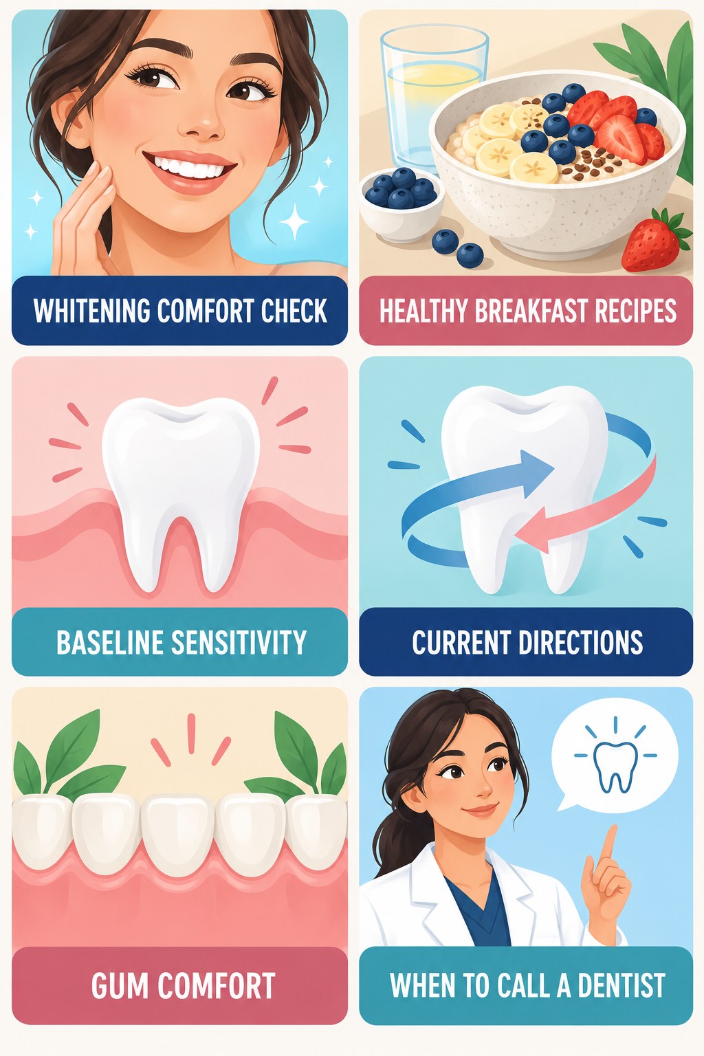 A Gentle Whitening-Sensitivity Checklist infographic for Healthy Breakfast Recipes with four concise whitening-sensitivity safety points.