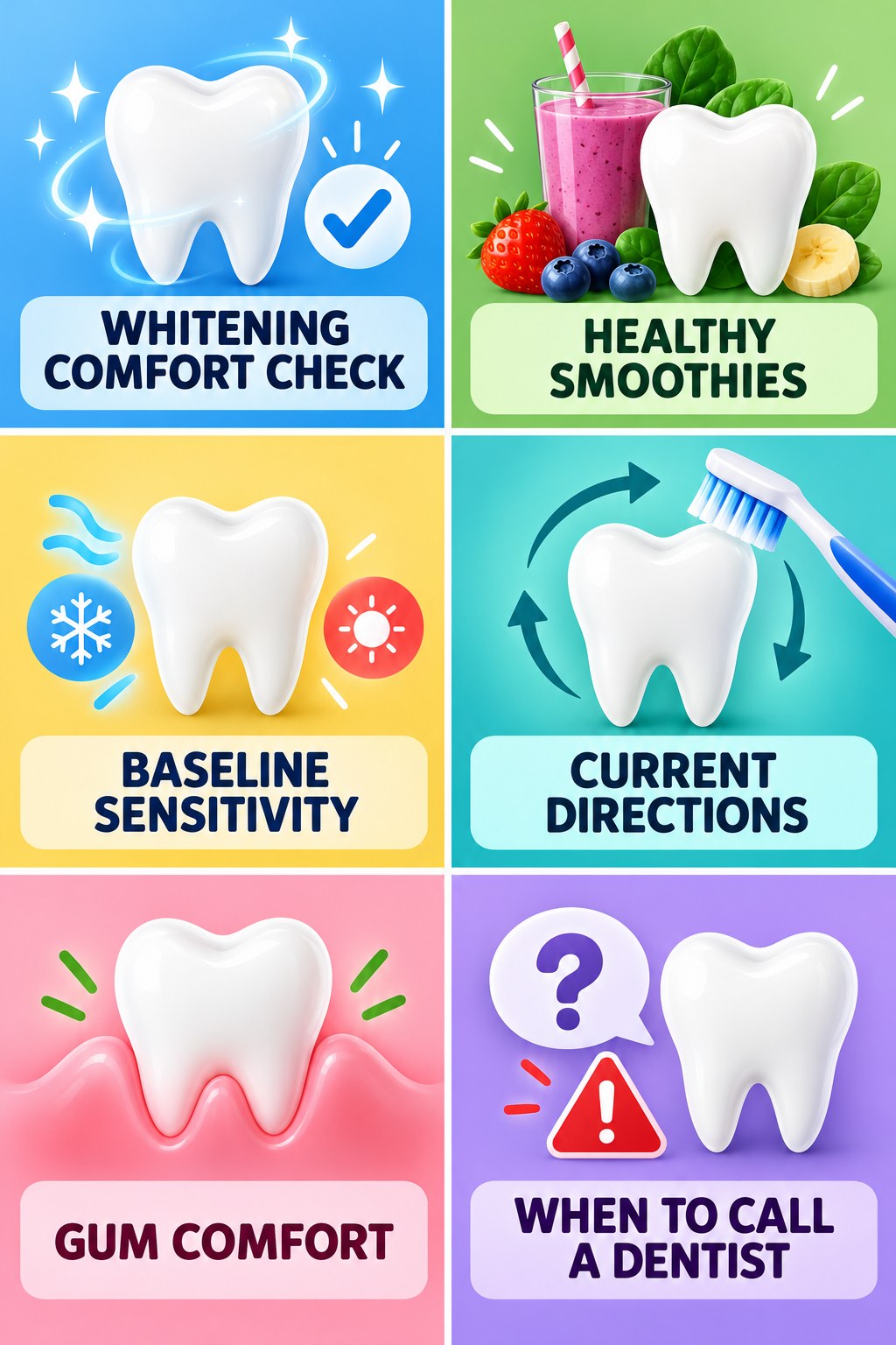 A Gentle Whitening-Sensitivity Checklist infographic for Healthy Smoothies with four concise whitening-sensitivity safety points.