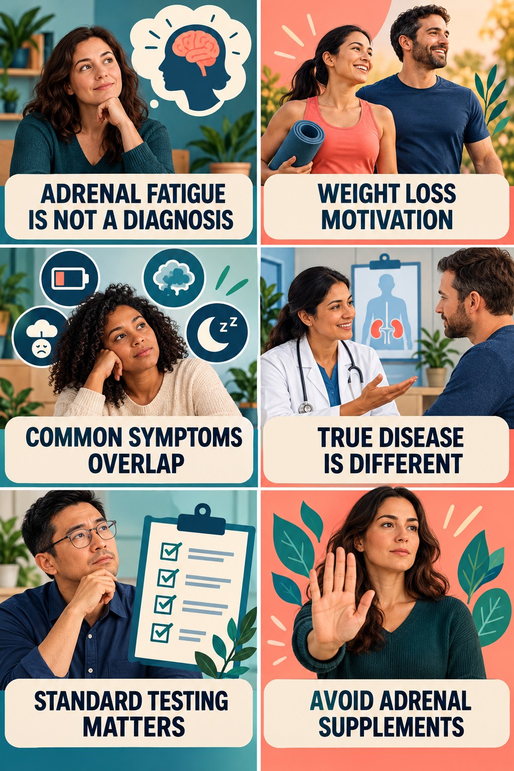 Adrenal Fatigue Is Not an Established Diagnosis natural-energy and hormone-health-literacy infographic for Weight Loss Motivation with four practical checks.