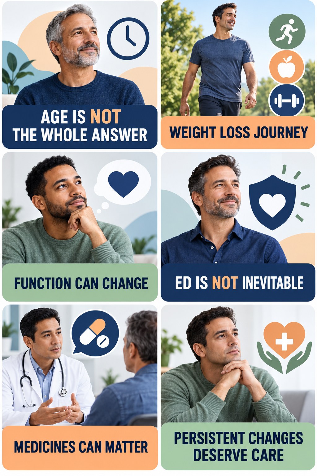 Age Does Not Explain Every Sexual Change infographic for Weight Loss Journey with four concise, non-shaming sexual-health education points.
