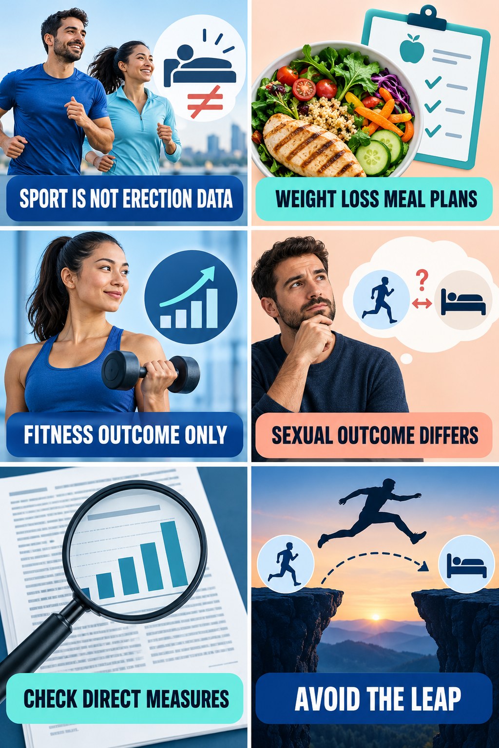 Athletic Performance Is Not Erection Evidence evidence-literacy infographic for Weight Loss Meal Plans with four concise claim-evaluation checks.