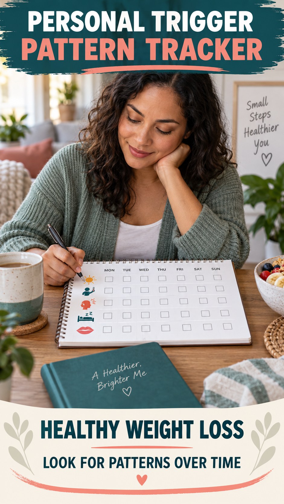 Personal Trigger Pattern Tracker infographic for Healthy Weight Loss, explaining that possible cold-sore triggers vary by person.