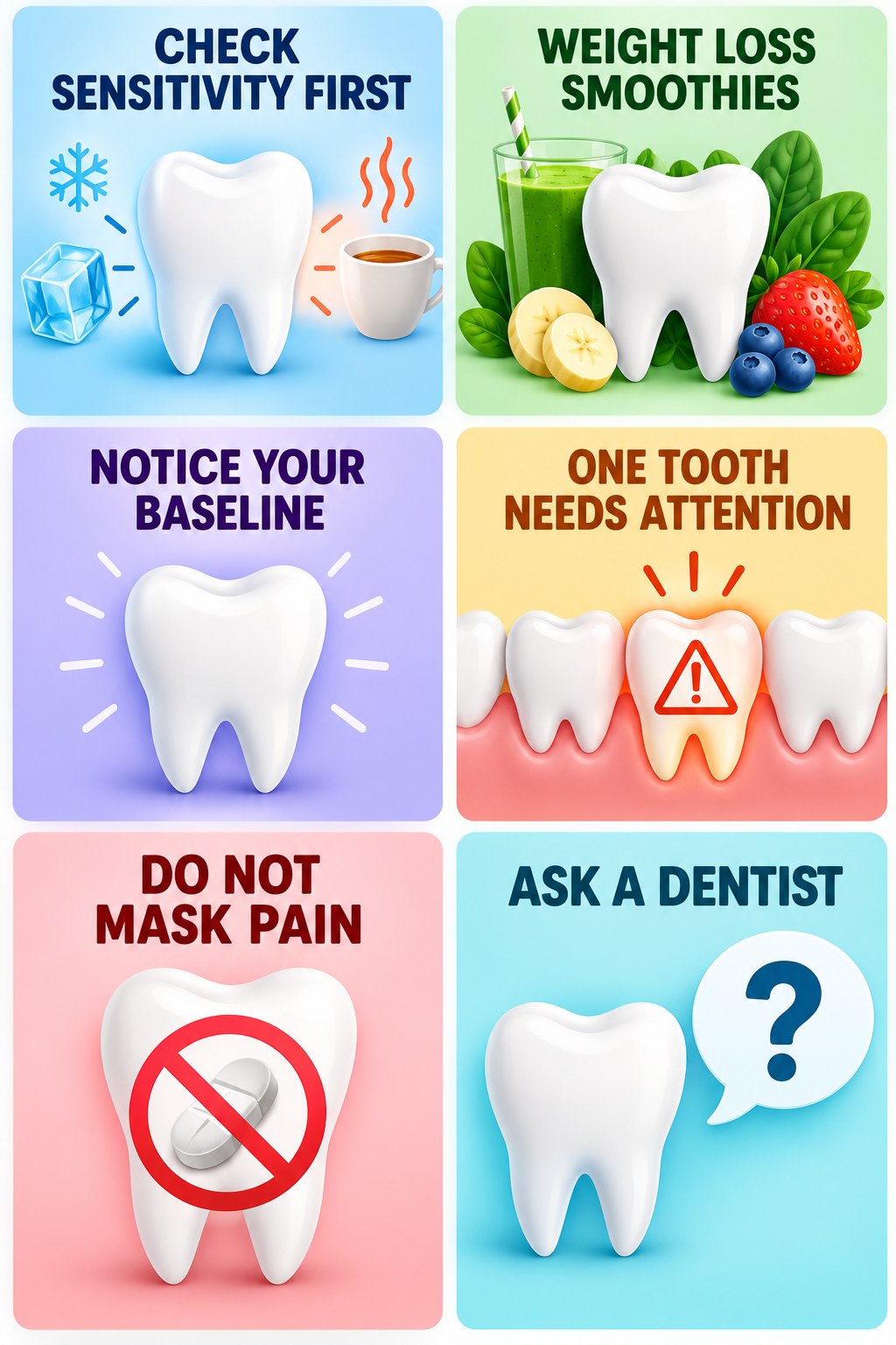 Before Whitening, Check Existing Sensitivity infographic for Weight Loss Smoothies with four concise whitening-sensitivity safety points.