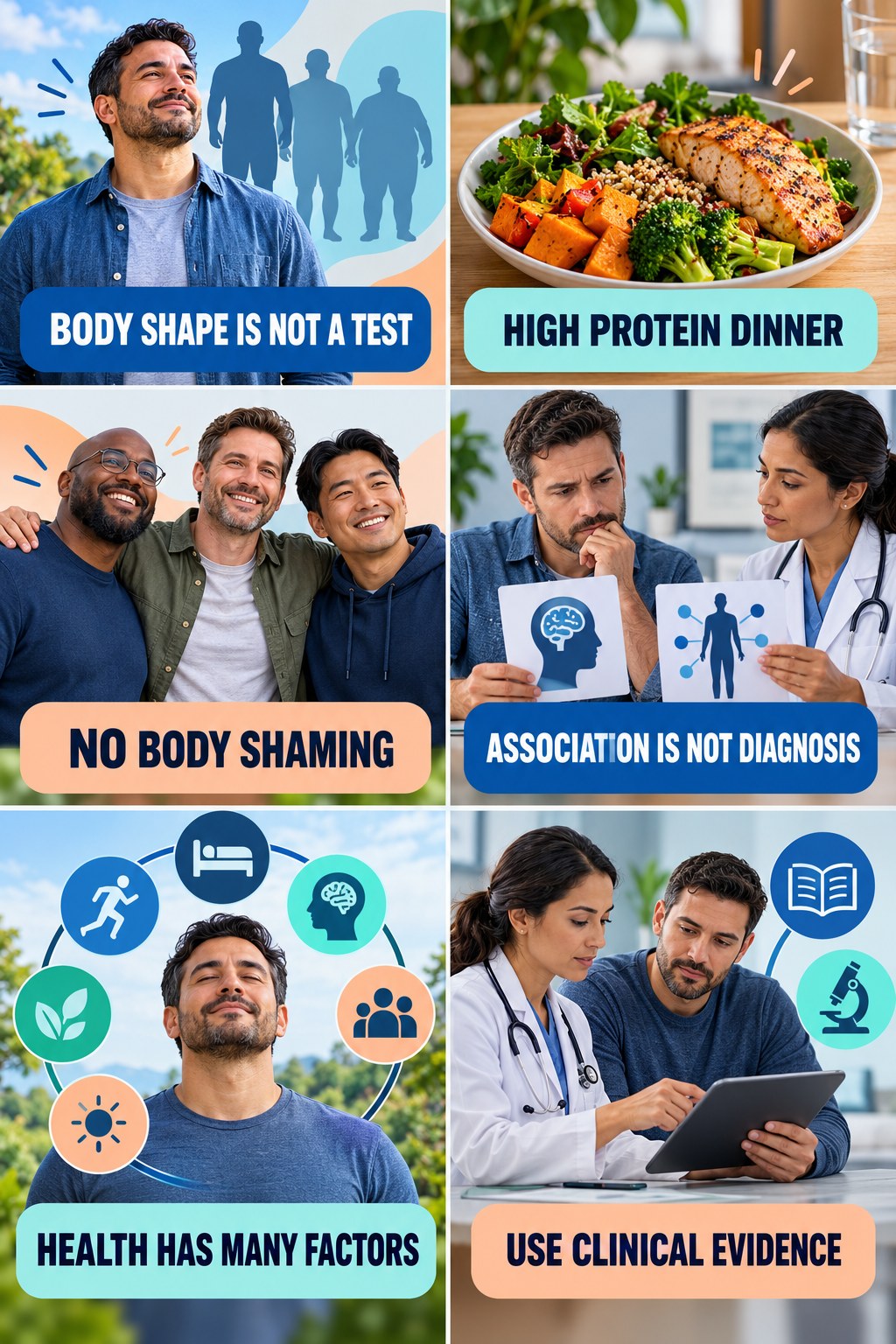 Body Shape Is Not a Hormone Test testosterone-health-awareness infographic for High Protein Dinner with four concise educational checks.