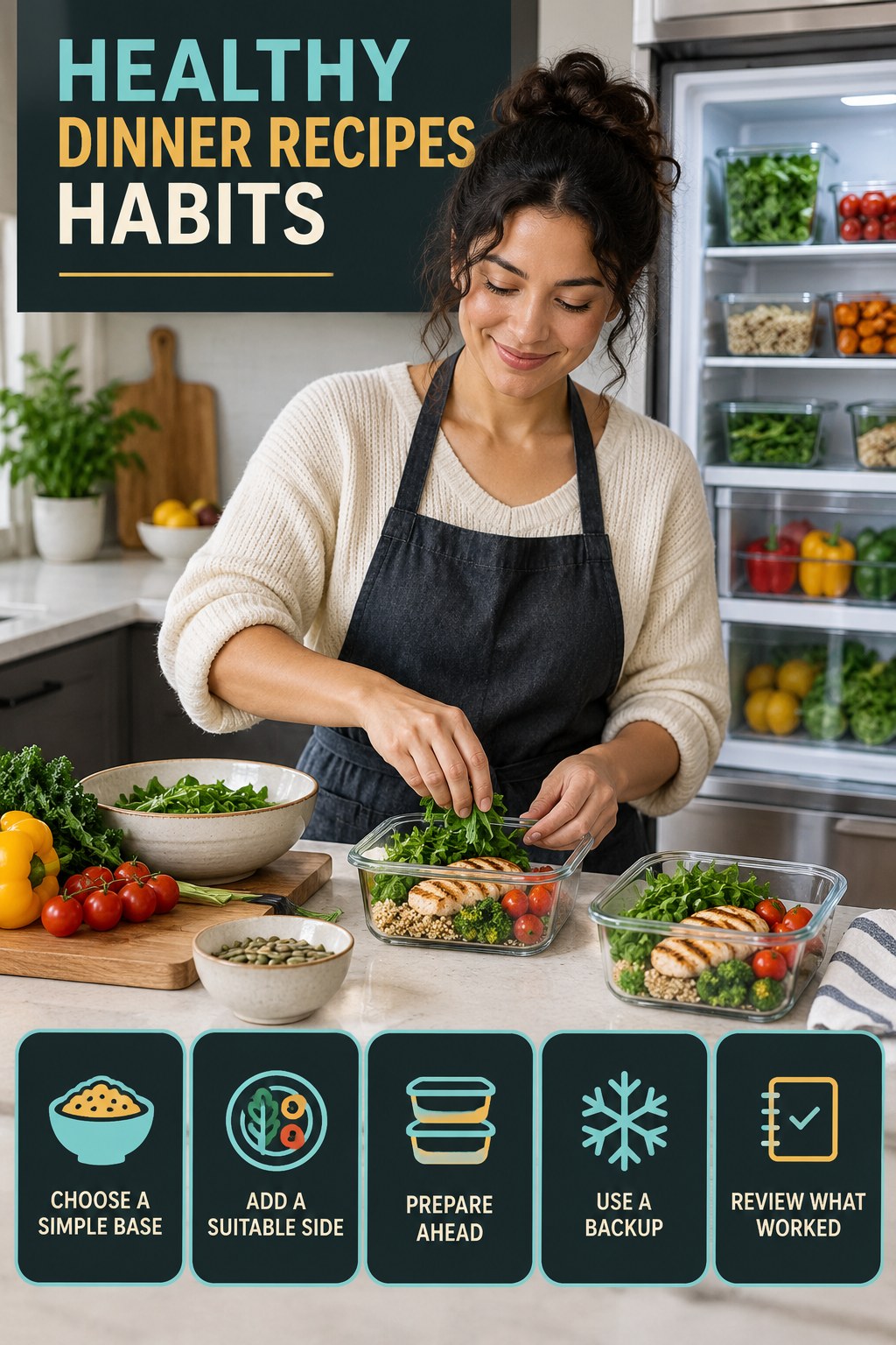 Breakfast Preparation Habits for Healthy Dinner Recipes with five readable habit cues and a realistic board-relevant wellness scene.