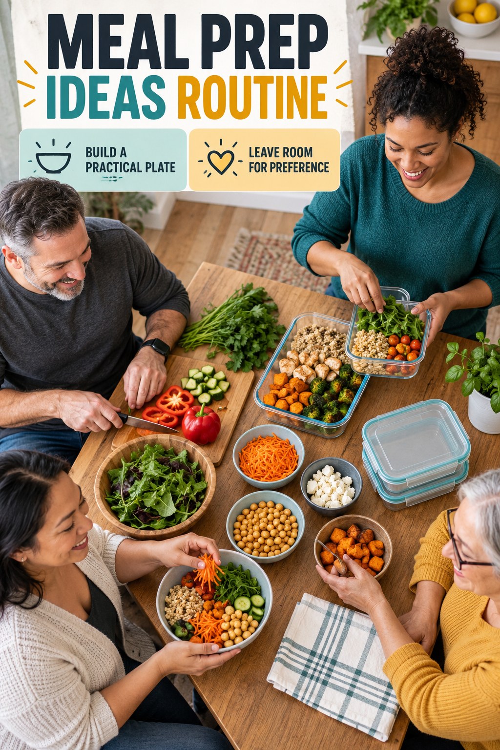 Bright Balanced Table for Meal Prep Ideas in a modest grocery-prep table, showing a practical, attainable routine with readable guidance.