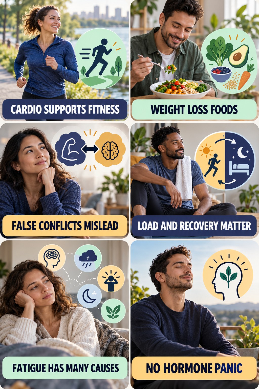 Cardio Does Not Destroy Testosterone natural-energy and hormone-health-literacy infographic for Weight Loss Foods with four practical checks.