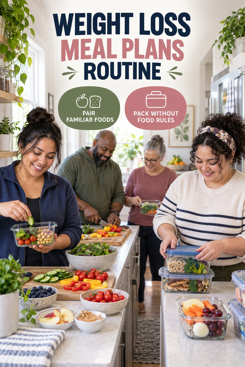 Colorful Snack Station for Weight Loss Meal Plans in a compact galley kitchen, showing a practical, attainable routine with readable guidance.