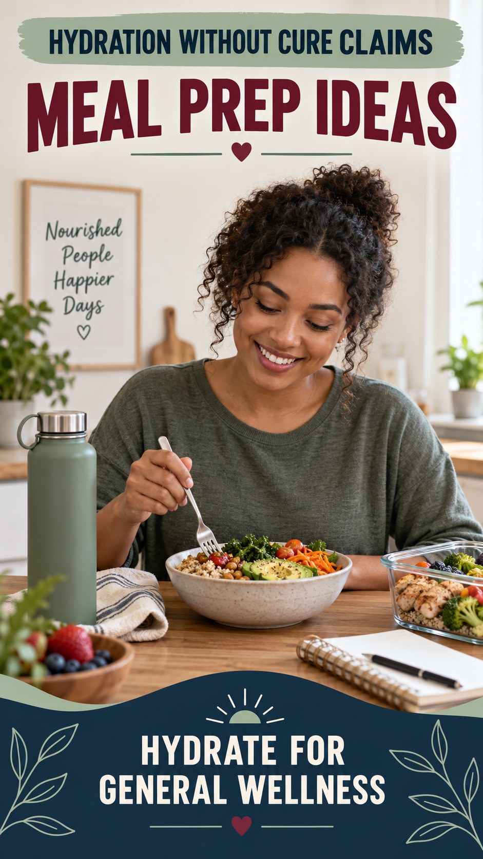 Hydration Without Cure Claims infographic for Meal Prep Ideas, presenting respectful general HSV self-care comfort, hygiene, and safety education.