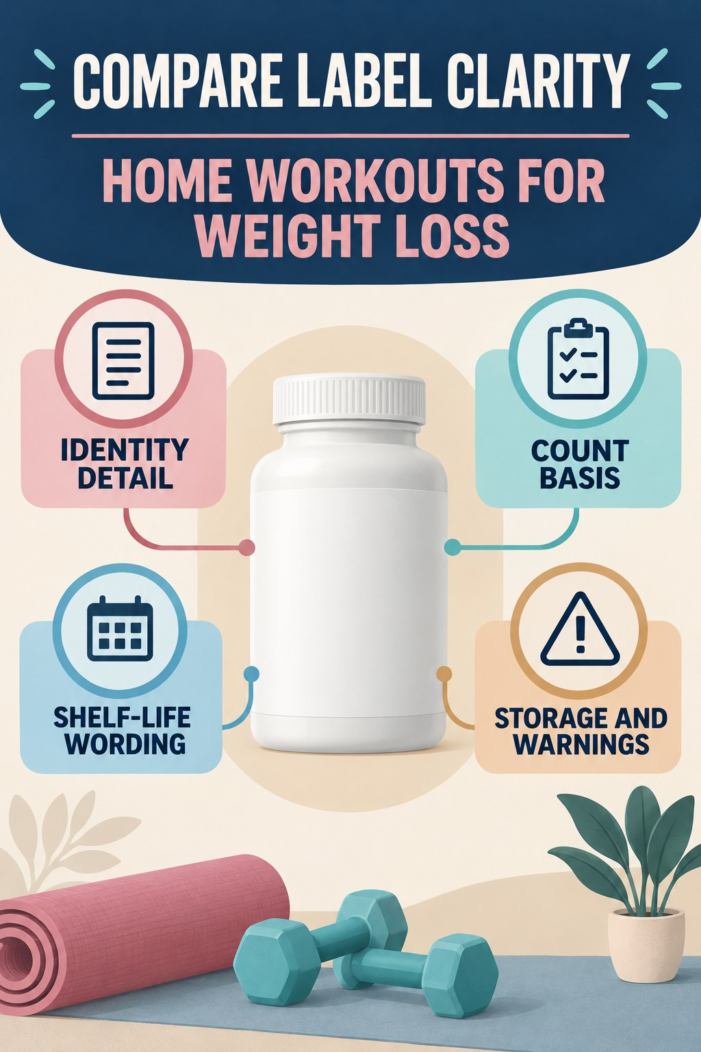 Compare Label Transparency Without Ranking Treatment Value infographic for Home Workouts for Weight Loss with four concise probiotic-label reading points.