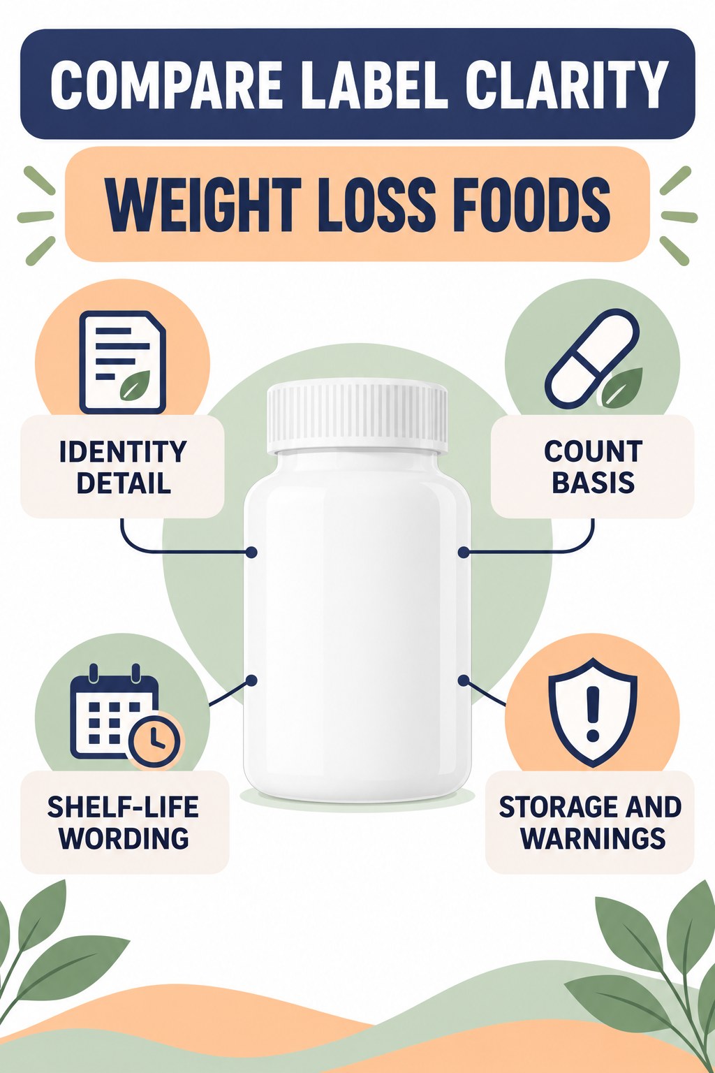 Compare Label Transparency Without Ranking Treatment Value infographic for Weight Loss Foods with four concise probiotic-label reading points.
