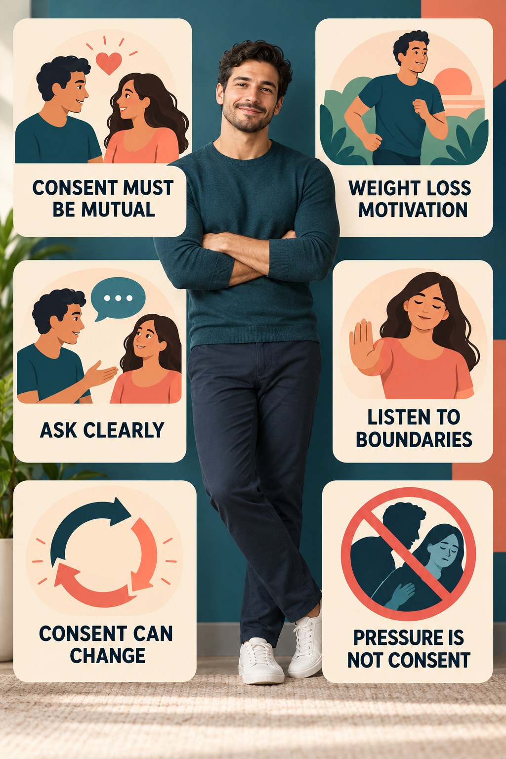 Consent Is Part of Sexual Wellness infographic for Weight Loss Motivation with four concise, non-shaming sexual-health education points.