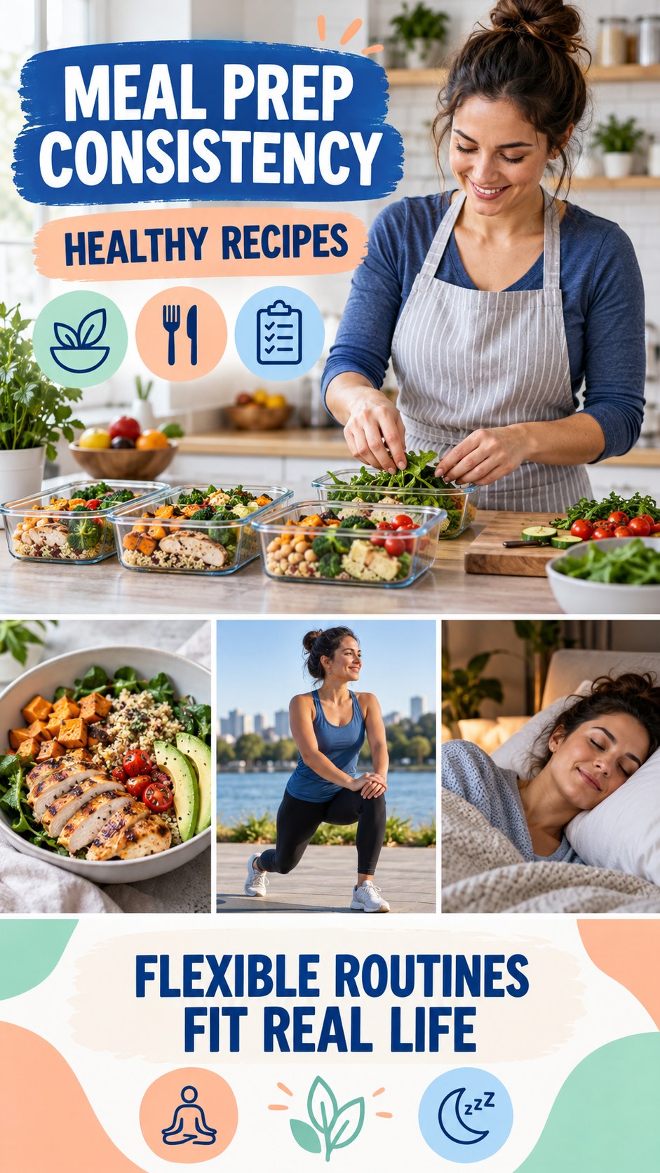 Meal Prep Consistency infographic for Healthy Recipes, showing practical metabolism-support habits for an active lifestyle.