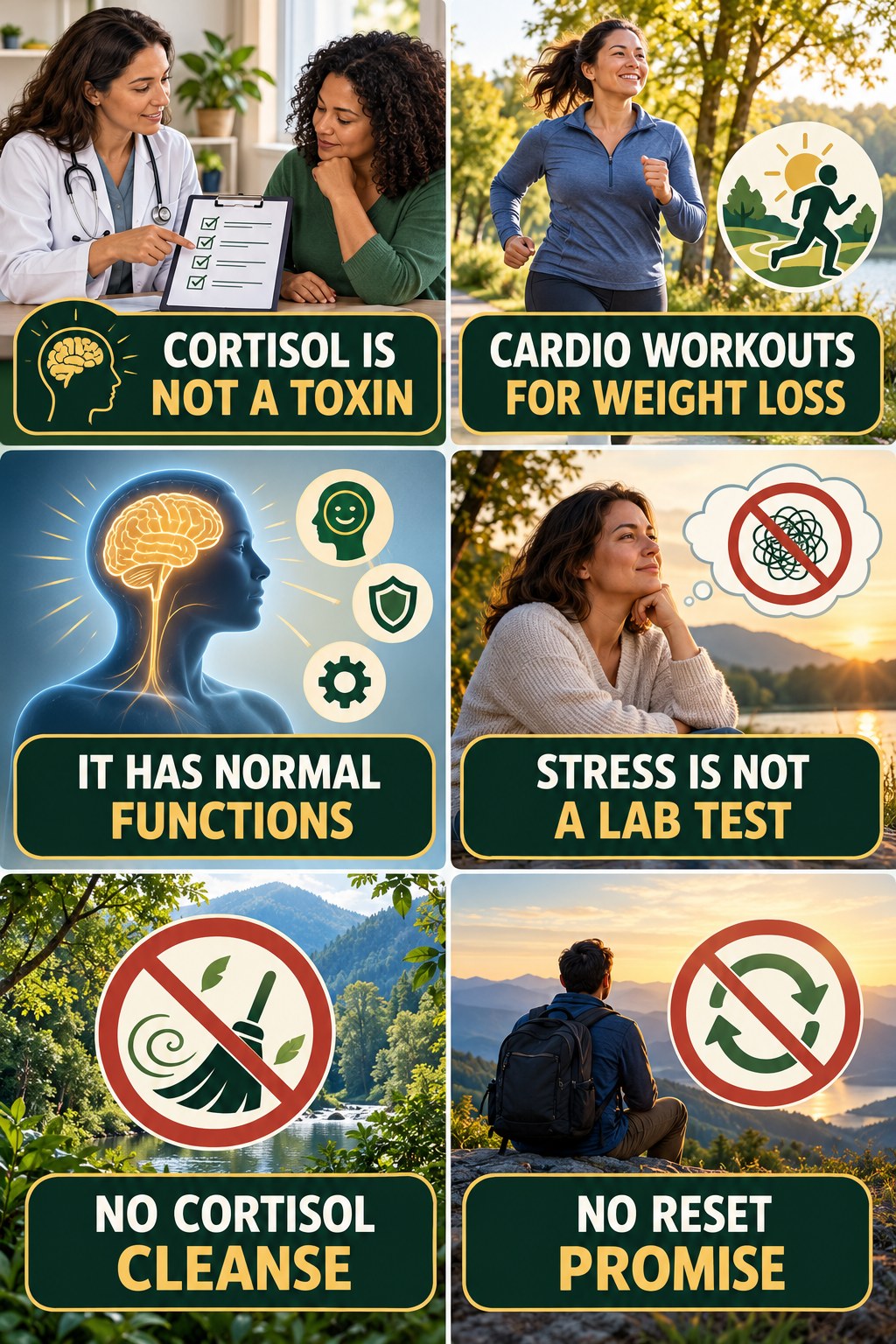 Cortisol Is Essential, Not a Toxin natural-energy and hormone-health-literacy infographic for Cardio Workouts for Weight Loss with four practical checks.