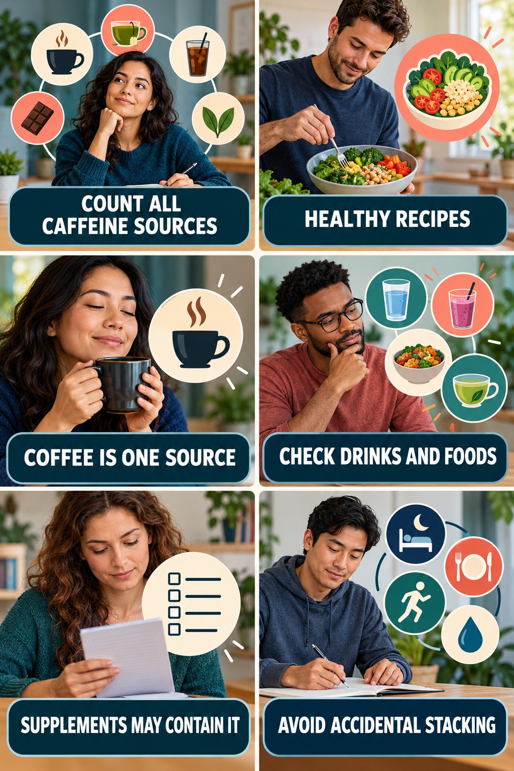 Count All Caffeine Sources natural-energy and hormone-health-literacy infographic for Healthy Recipes with four practical checks.