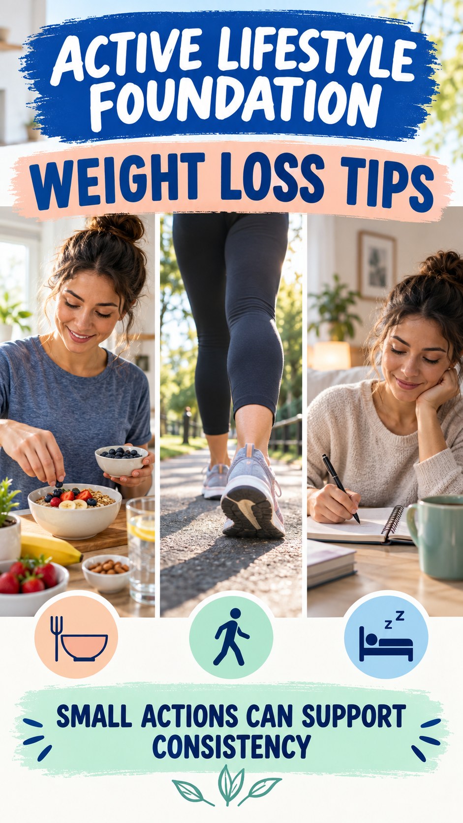 Active Lifestyle Foundation infographic for Weight Loss Tips, showing practical metabolism-support habits for an active lifestyle.
