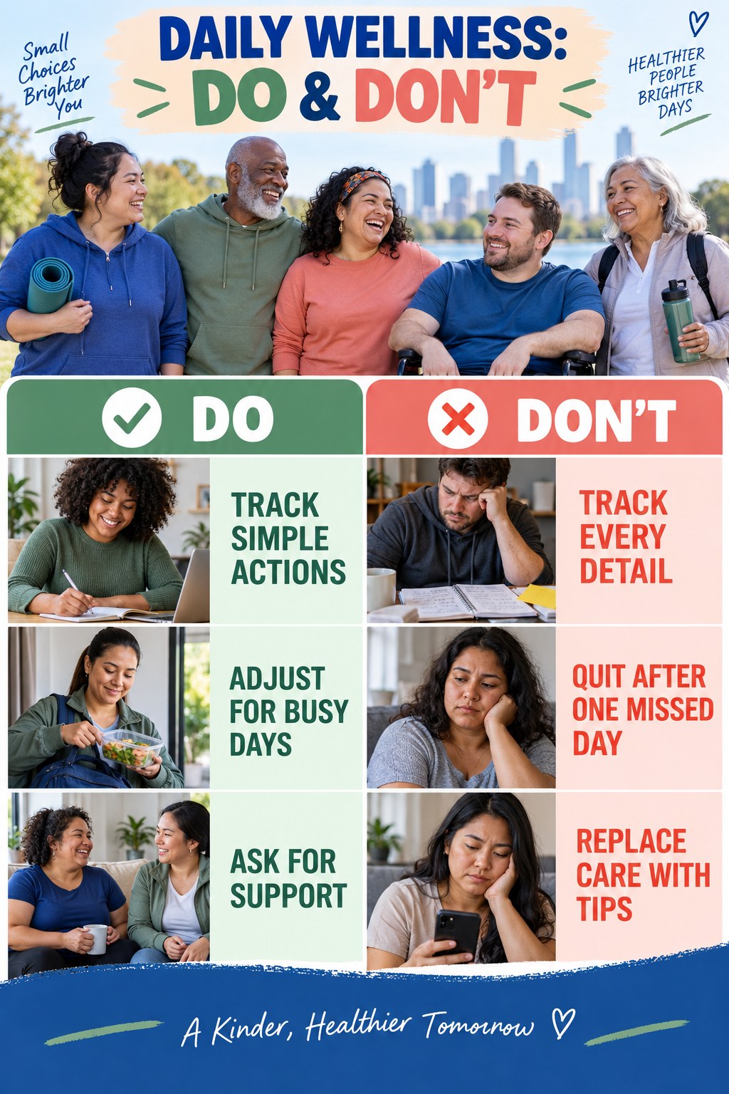 Healthy Weight Loss Do and Don’t comparison graphic showing three practical behavior pairs for daily wellness.