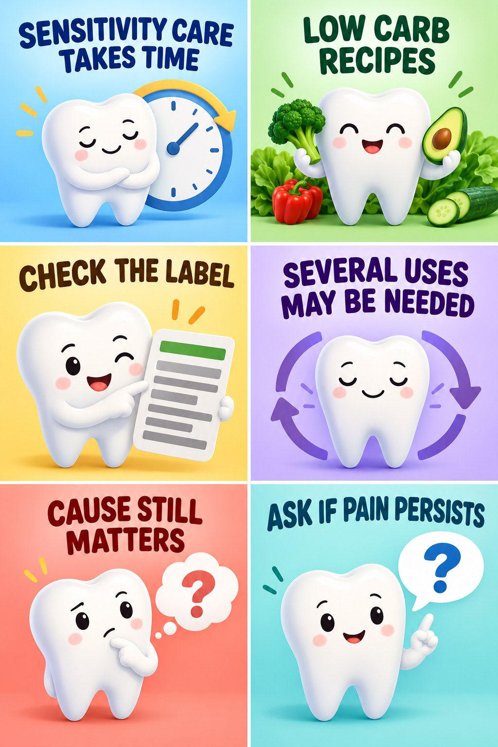 Desensitizing Toothpaste Expectations infographic for Low Carb Recipes with four concise whitening-sensitivity safety points.