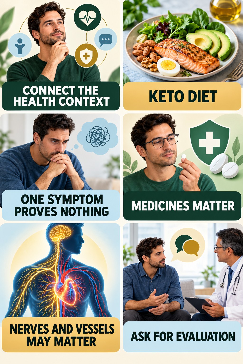 Diabetes and Sexual Function Need Individual Assessment infographic for Keto Diet with four concise, non-shaming sexual-health education points.