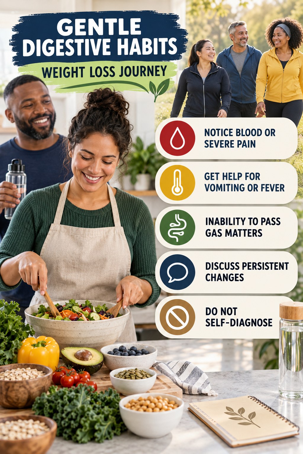 When Lifestyle Tips Are Not Enough infographic for Weight Loss Journey with five practical food, hydration, movement, or routine actions and no cleanse claims.