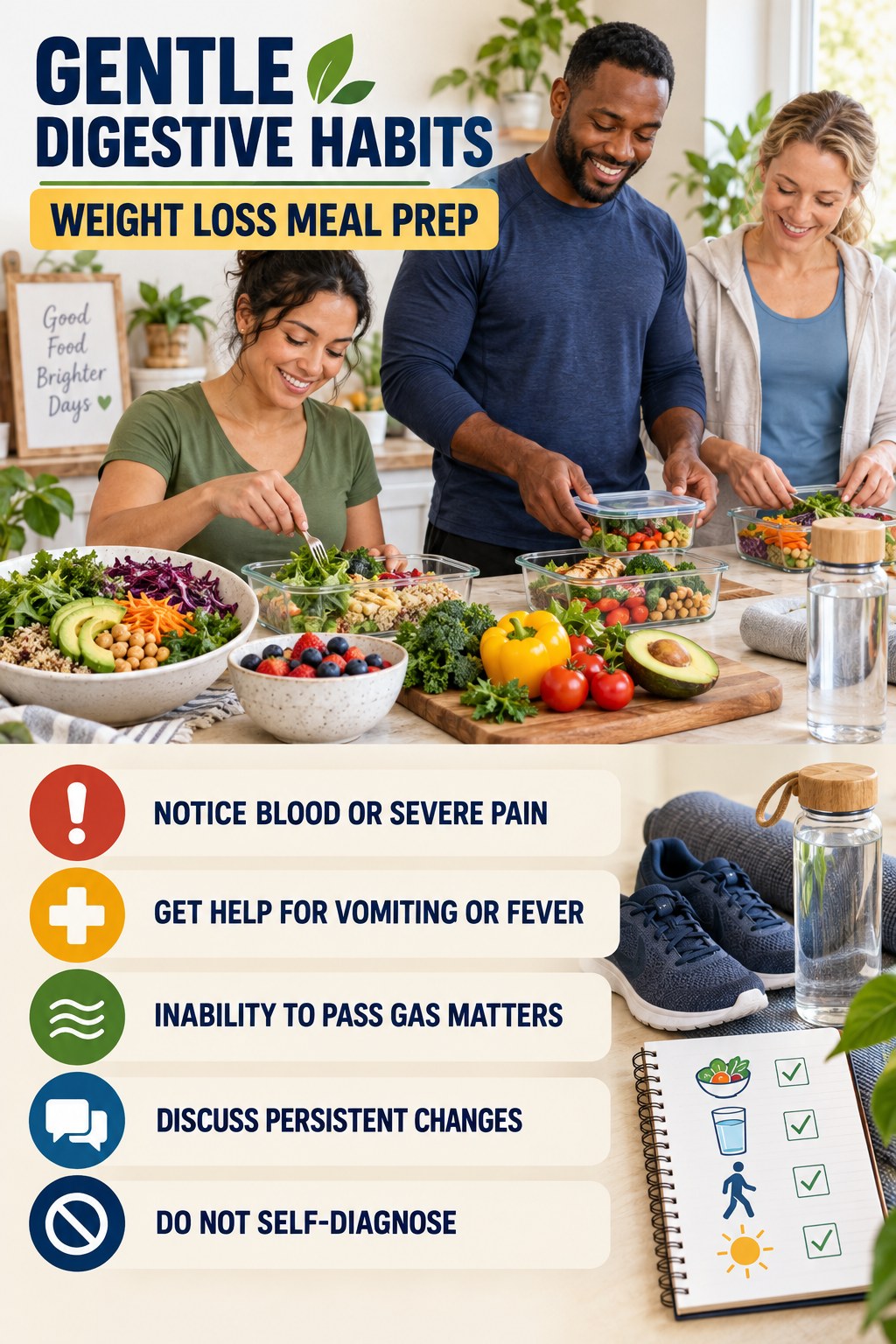 When Lifestyle Tips Are Not Enough infographic for Weight Loss Meal Prep with five practical food, hydration, movement, or routine actions and no cleanse claims.
