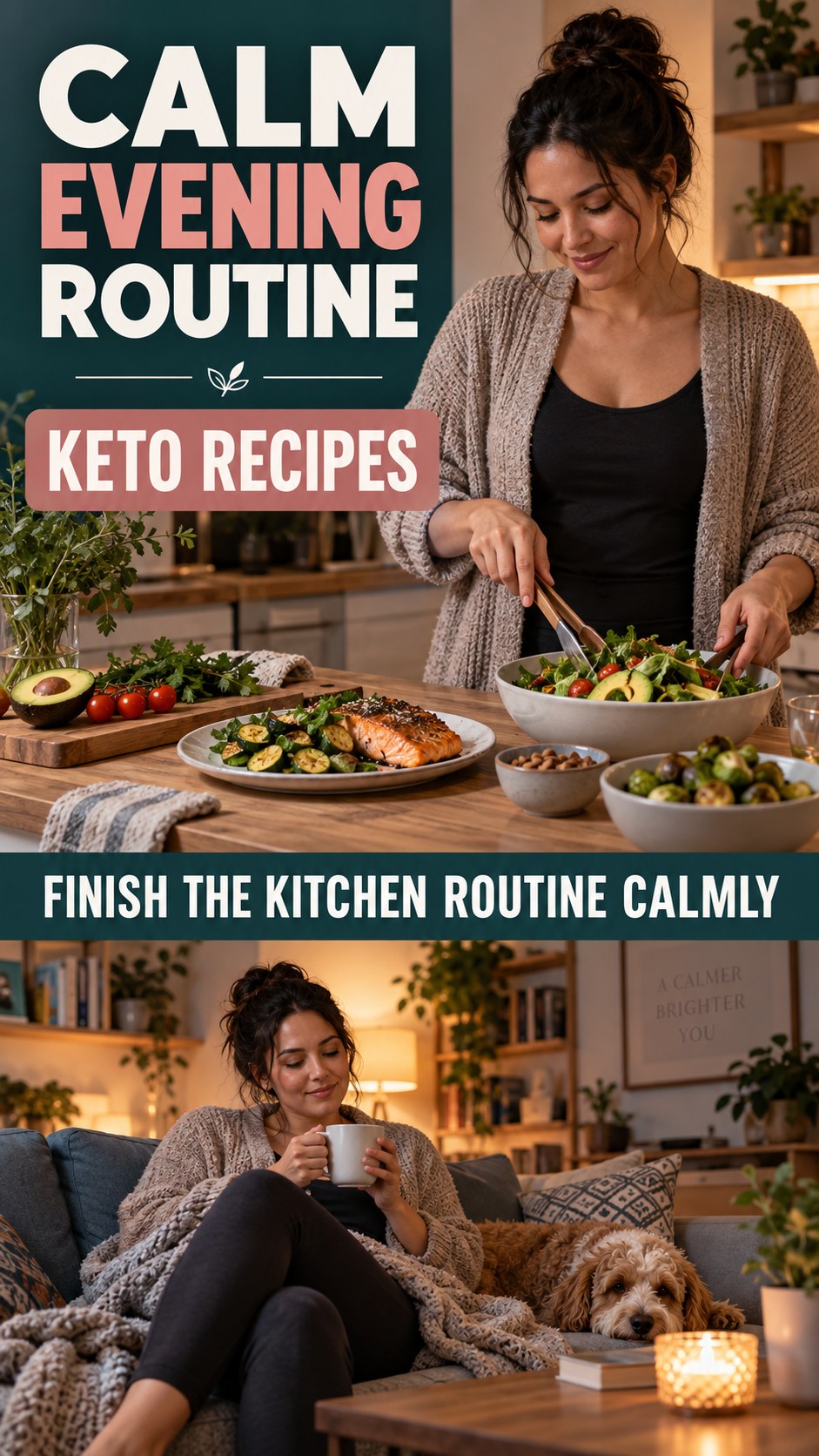 Dinner-to-Bedtime Routine infographic for Keto Recipes, showing a flexible and calming evening wellness routine.