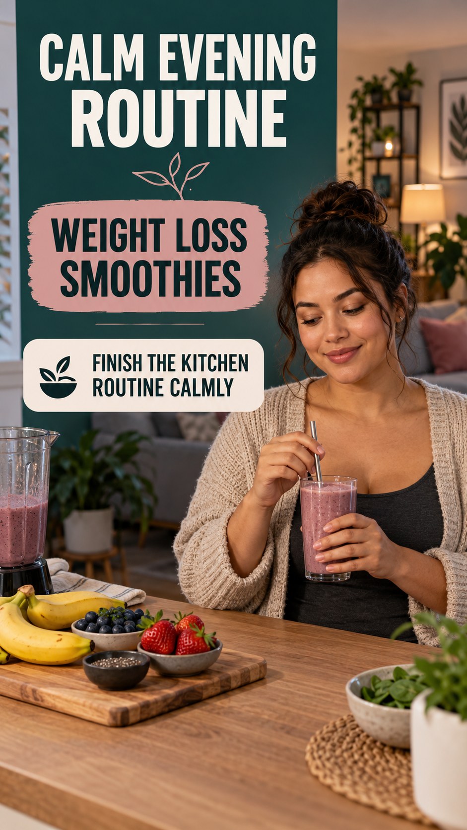 Dinner-to-Bedtime Routine infographic for Weight Loss Smoothies, showing a flexible and calming evening wellness routine.