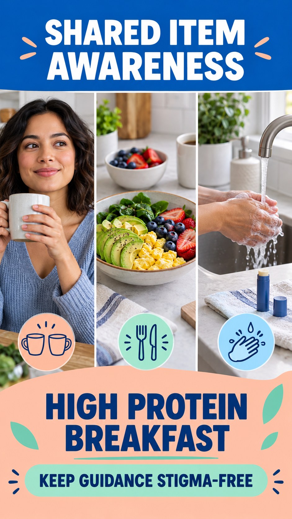 Shared Item Awareness infographic for High Protein Breakfast, explaining that possible cold-sore triggers vary by person.